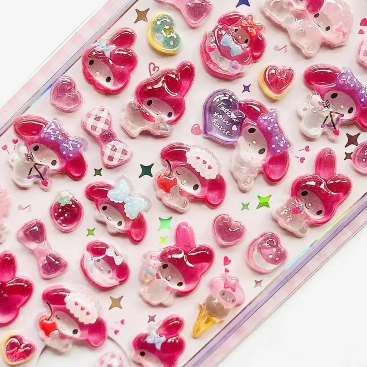 3D Sanrio Hellokitty Kuromi Cinnamoroll Stickers Cute Anime Transparent Jelly Crystal Decorative Sticker Phone Case DIY Kids Toy