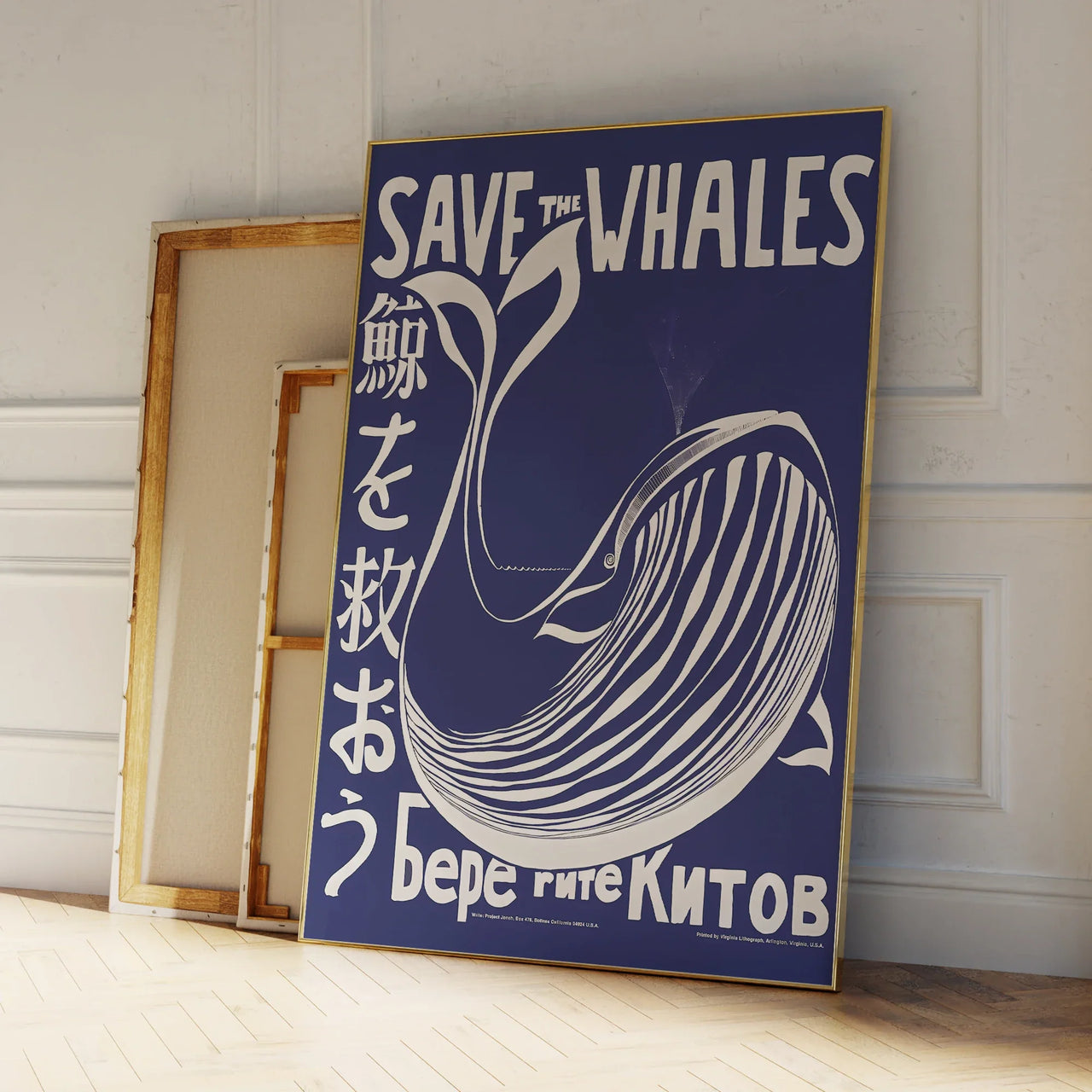 Modern Japanese Style Blue Retro Save The Whales Wall Art Prints Canvas Painting Poster Picture For Living Room Home Decor