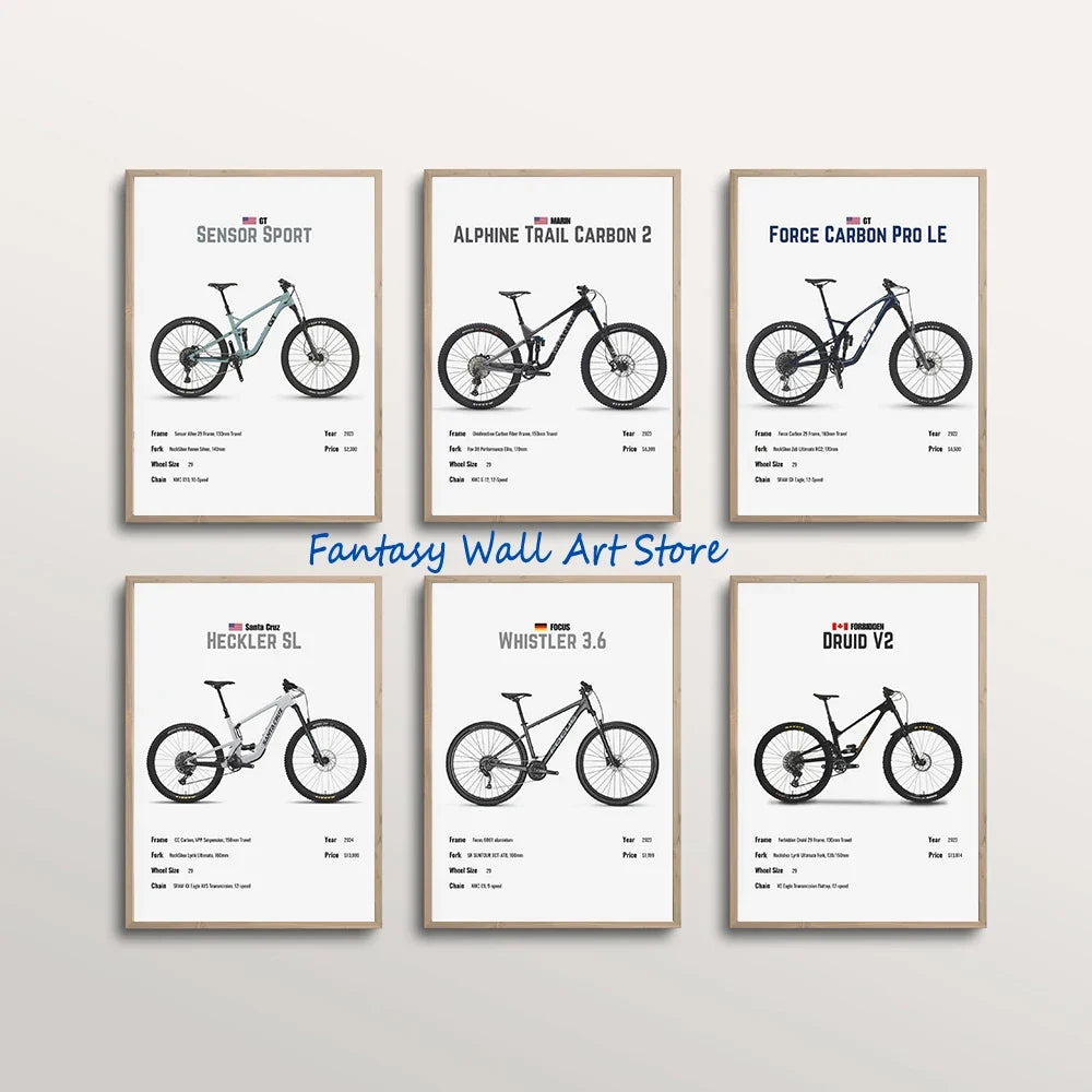 Luxury Mountain Bike Famous Bicycle Parameter Minimalist Poster Canvas Painting Wall Pictures Home Room Decor Bike Lover Gifts