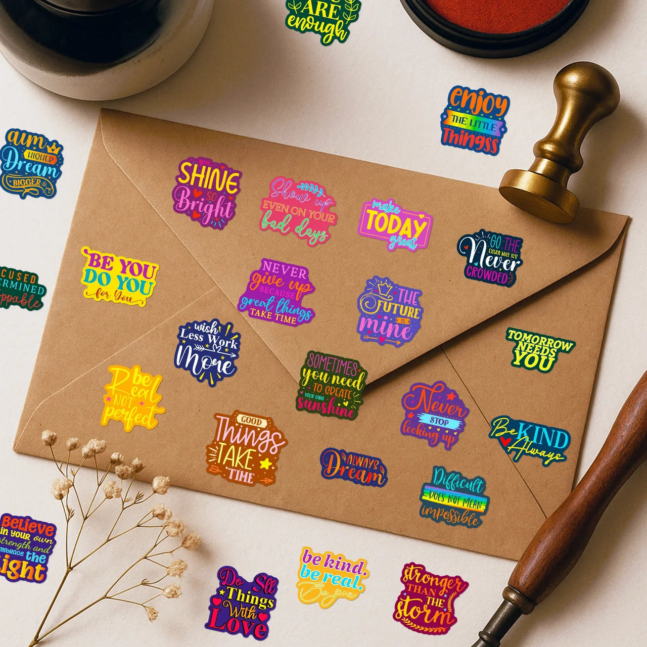 50PCS Inspirational Text Graffiti Stickers Colorful Healing English Stationery Decoration Stickers