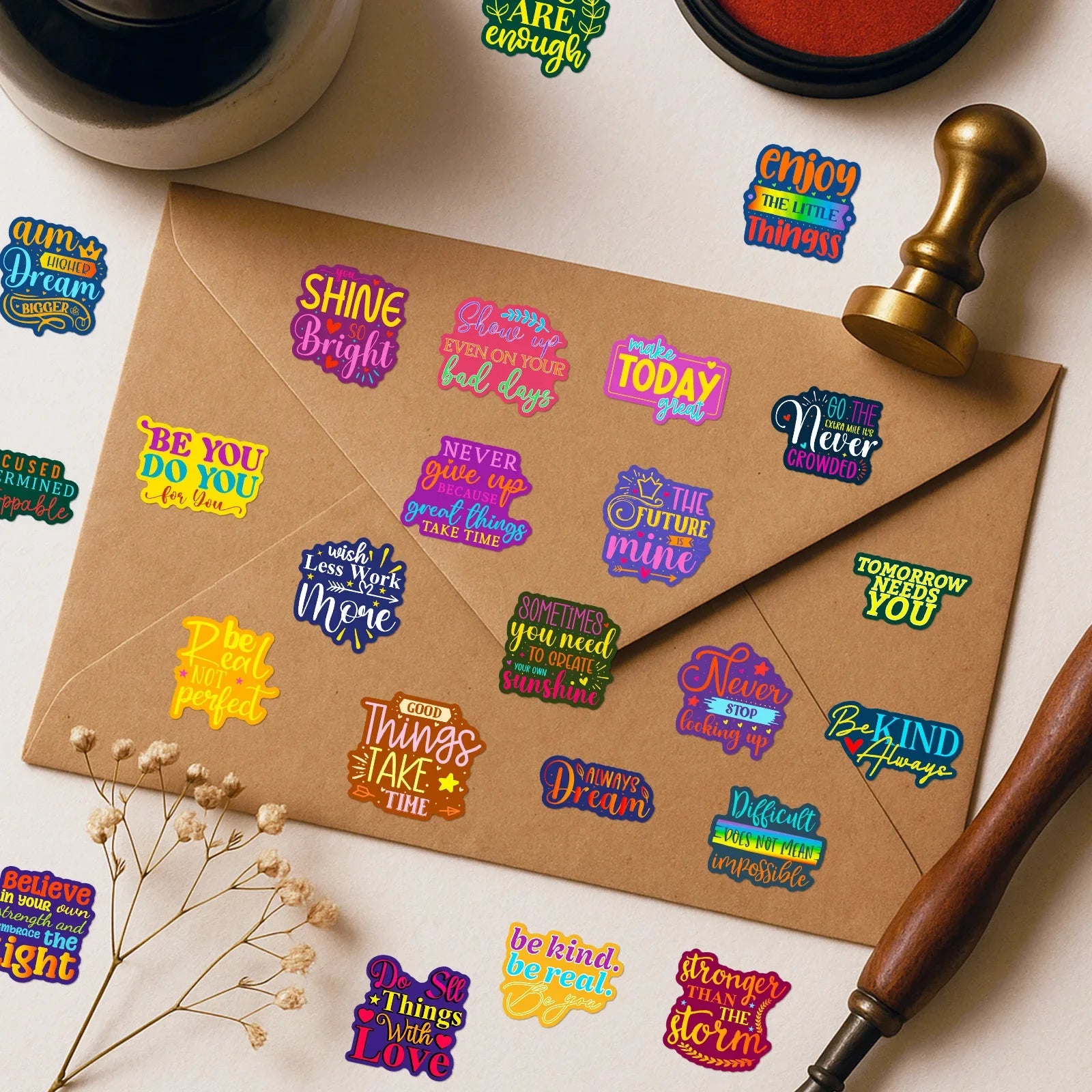 50PCS Inspirational Text Graffiti Stickers Colorful Healing English Stationery Decoration Stickers