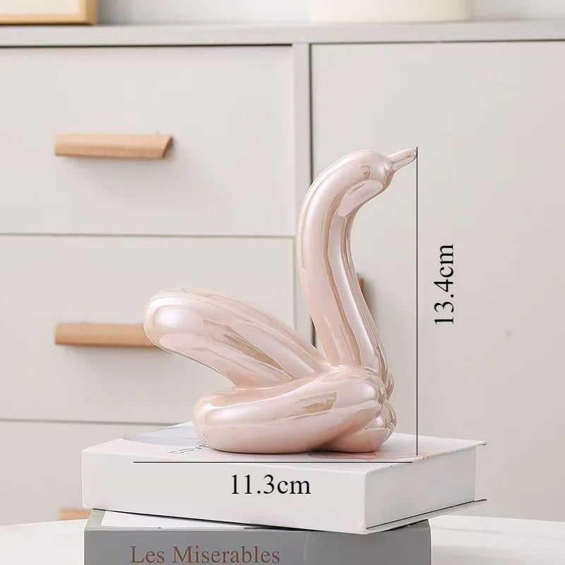 13.4cm Mini Creative Balloon Swan Abstract Ceramic Ornament Sculpture Study Room Statue Home Office Accessories Decoration Gift