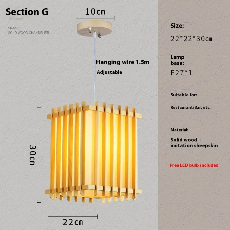 Solid Wooden Pendant Light For Livingroom Dining Room Kitchen Homestay Japan Style Suspension Hanging Lamp Art Decoration E27
