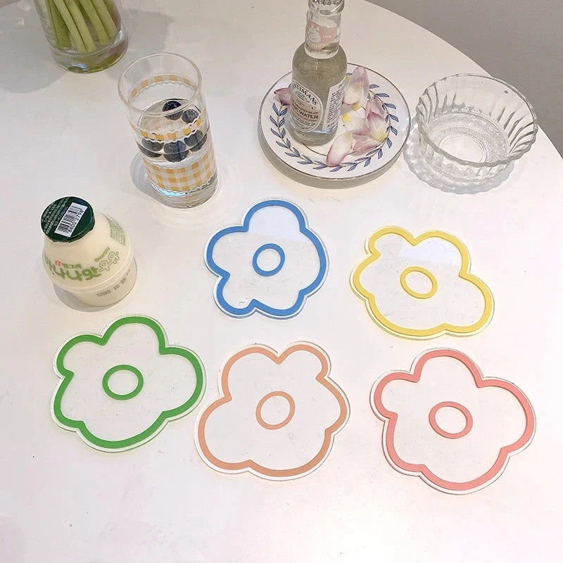 Flower Coasters Acrylic Waterproof Heat Insulation Anti Slip Coffee Cup Mats Cute Flowers Pads Kitchen Tableware Pad Decoration