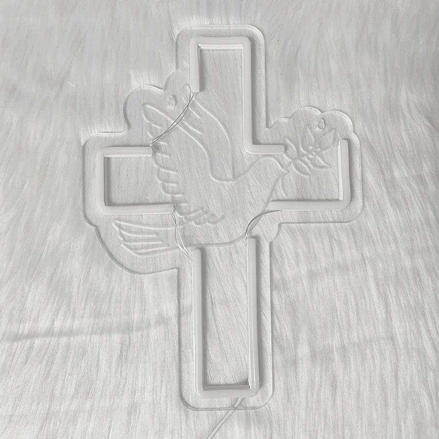 Cross Led Neon Sign, Warm White Dove Icon Usb Powered For Jesus Church, Wedding,Home, Easter Activities Decor, Easy To Hang.