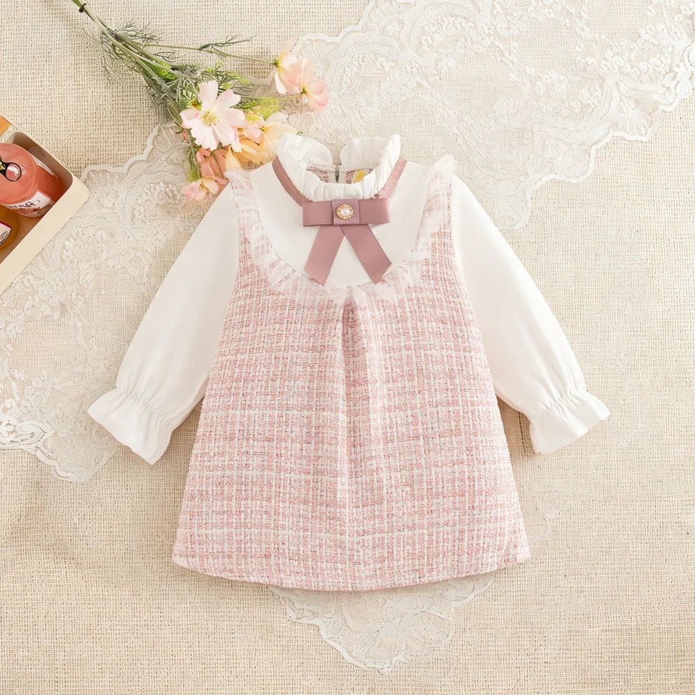 Baby Girl Dresses Spring/Fall Bow-Tie Plaid Long-Sleeve Girls' Dress Adorable Princess Baby Dress Baby Girl Clothes