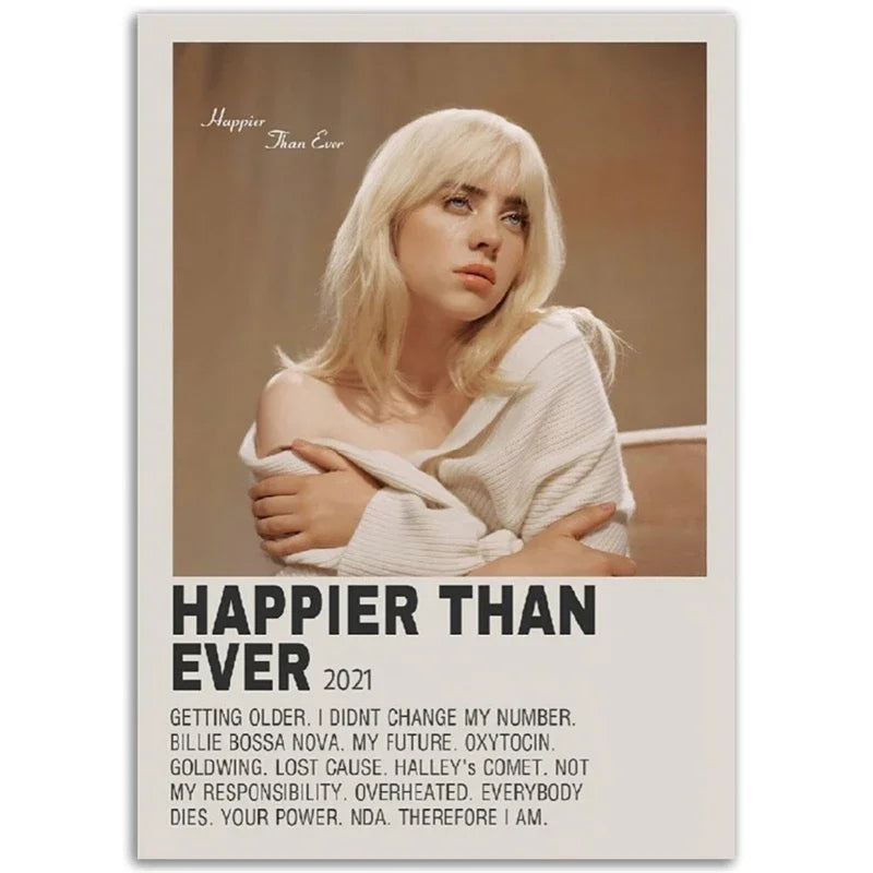 Rap Music Album Cover Happier Than Ever Poster Aesthetic Rapper Hip Hop Rock Canvas Wall Art Ideal for Room Decor