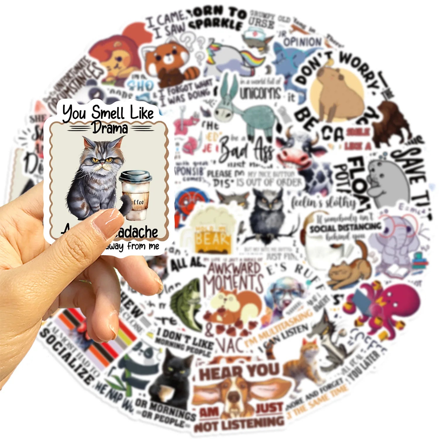 50/100PCS Funny Animal Quotes Waterproof Graffiti Stickers DIY For Decoration Guitar Notebook Luggage Stationery