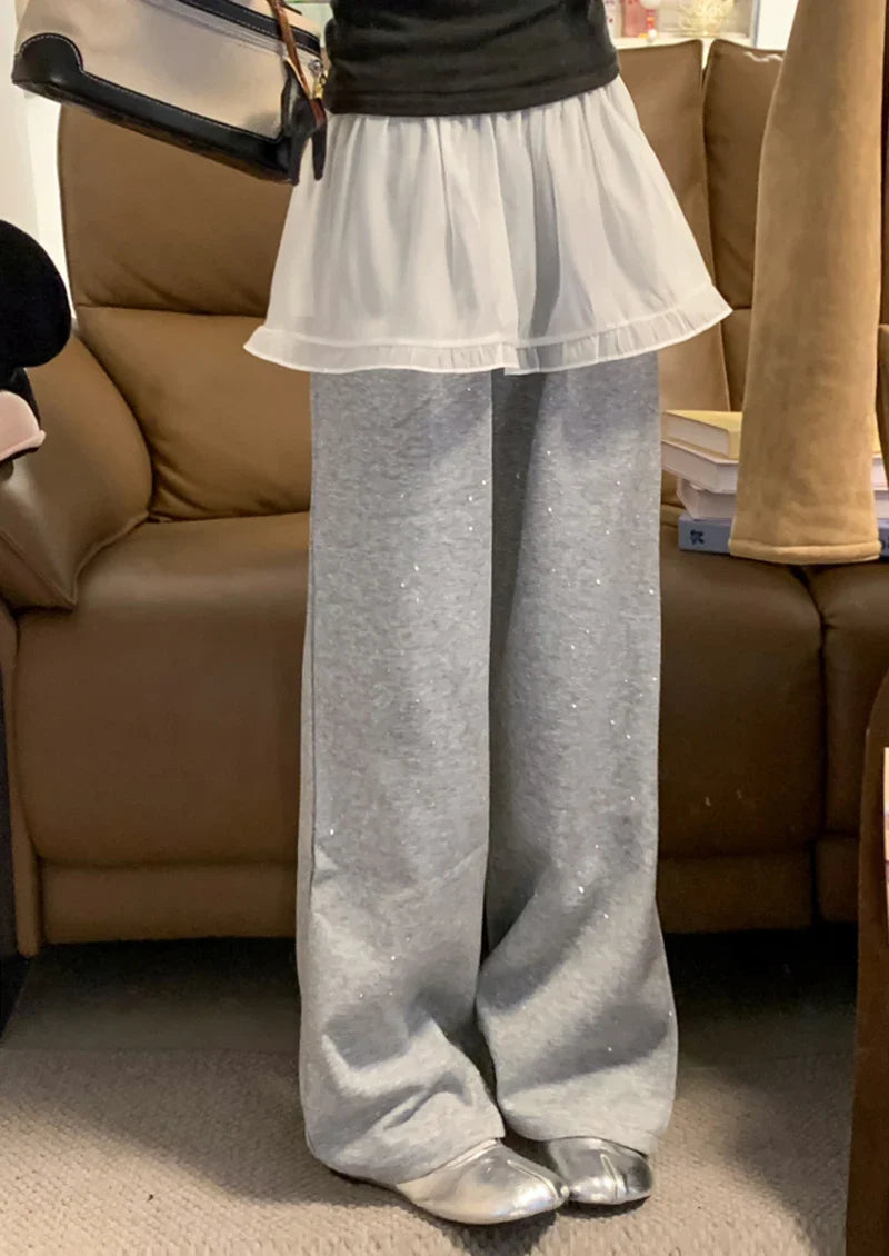 Solid Harajuku White Beige Mesh Lace Skirt Y2k Korean Girl Stacked Skirt Chic Apron Wrap Skirt Lace Up Matching Pants Streetwear