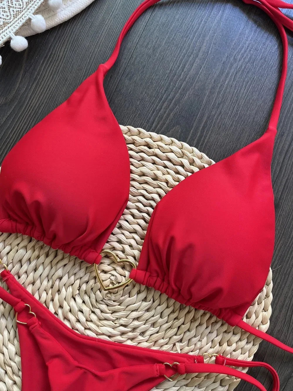 Sexy Halter Solid Color Low Waist Bikini Set Women's Swimsuit Two-piece Triangle Thong Swimwear Bathing Suit Brazilian Biquinis