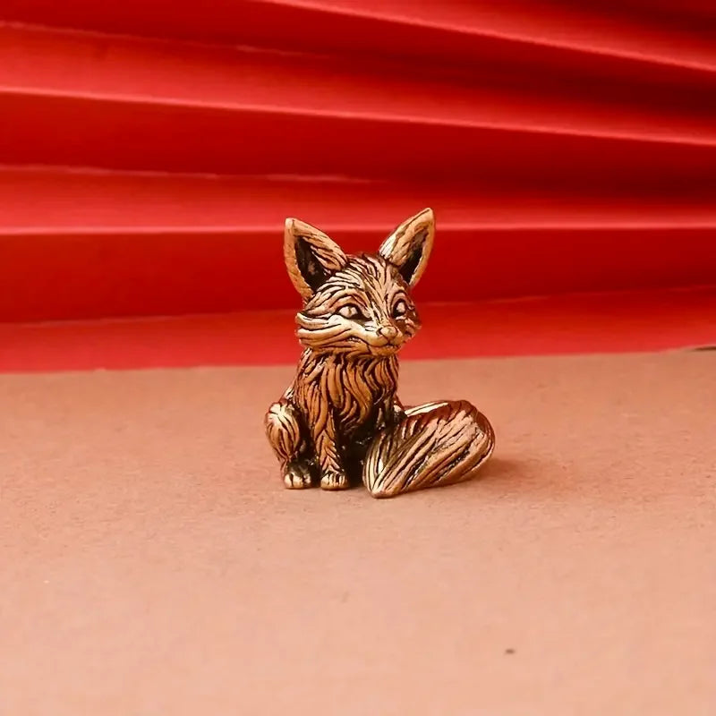 Brass Fox Statue Cute Fox Miniature Figurines Desk Ornament Decorations Accessories Copper Animal Sculpture Home Decor Crafts