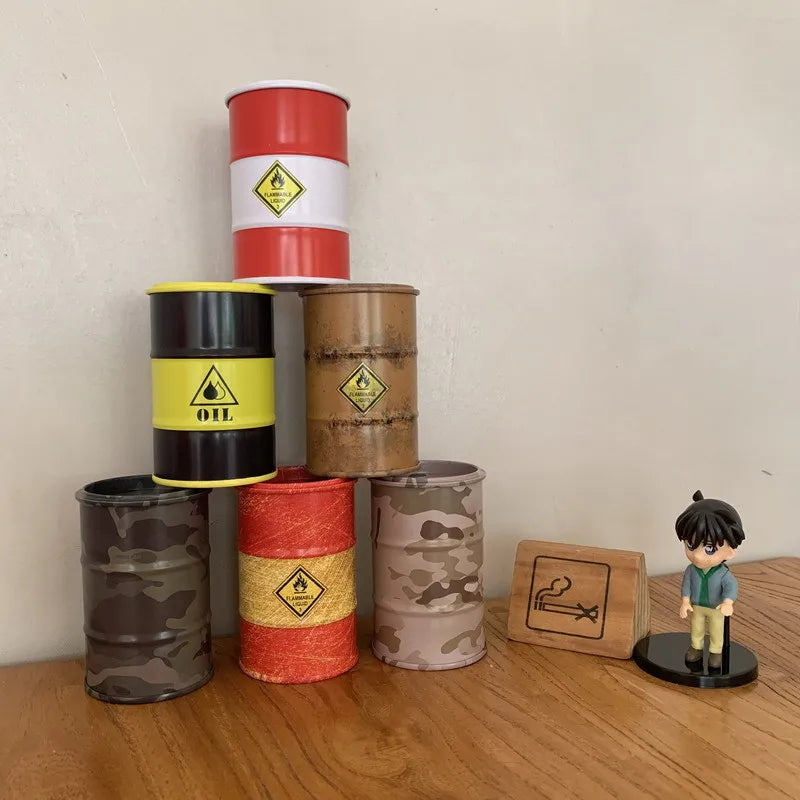 Iron Mini Oil Drum Model Chemistry Oil Drum Model Car Model Desktop Decoration Storage Box War Games Scene Model for Xmas Gifts