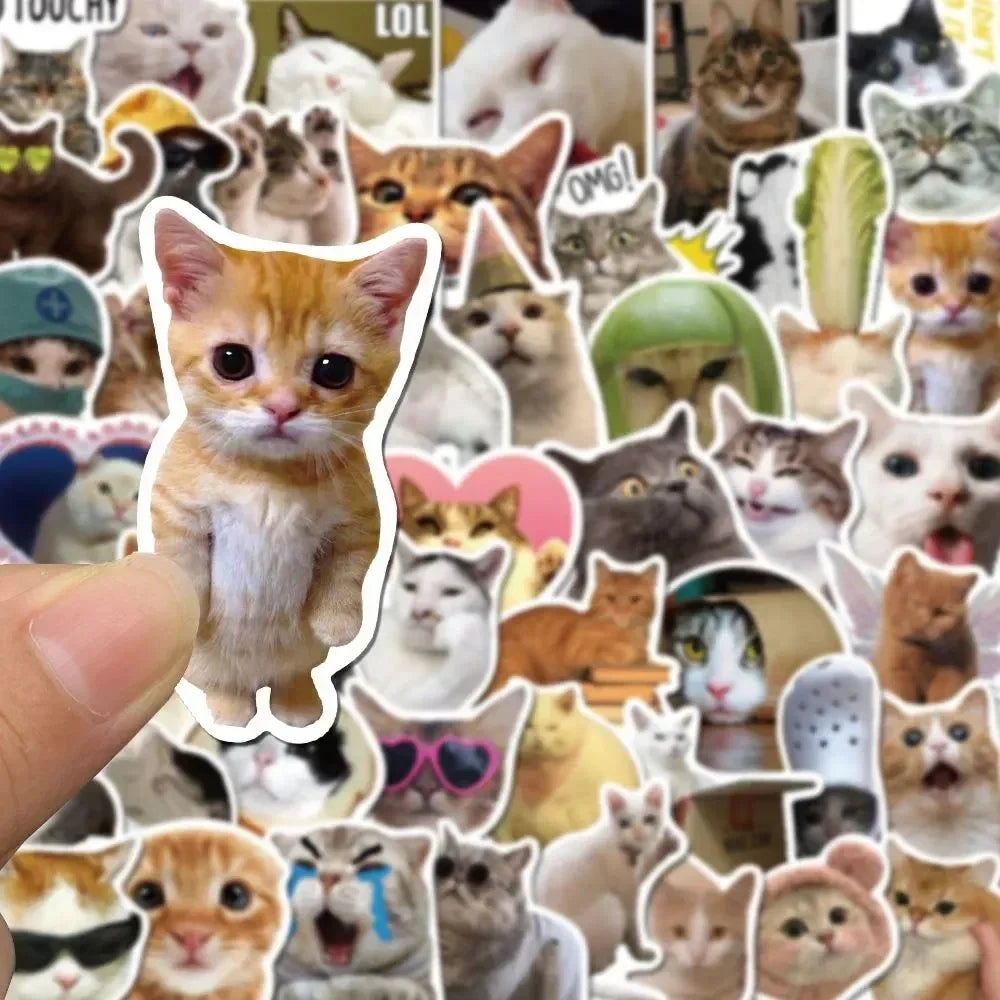 50Pcs Kawaii Funny Cat Stickers Pack Waterproof Laptop Phone Scrapbooking Motorcycle Car Korean Decal Sticker for Kids Toys