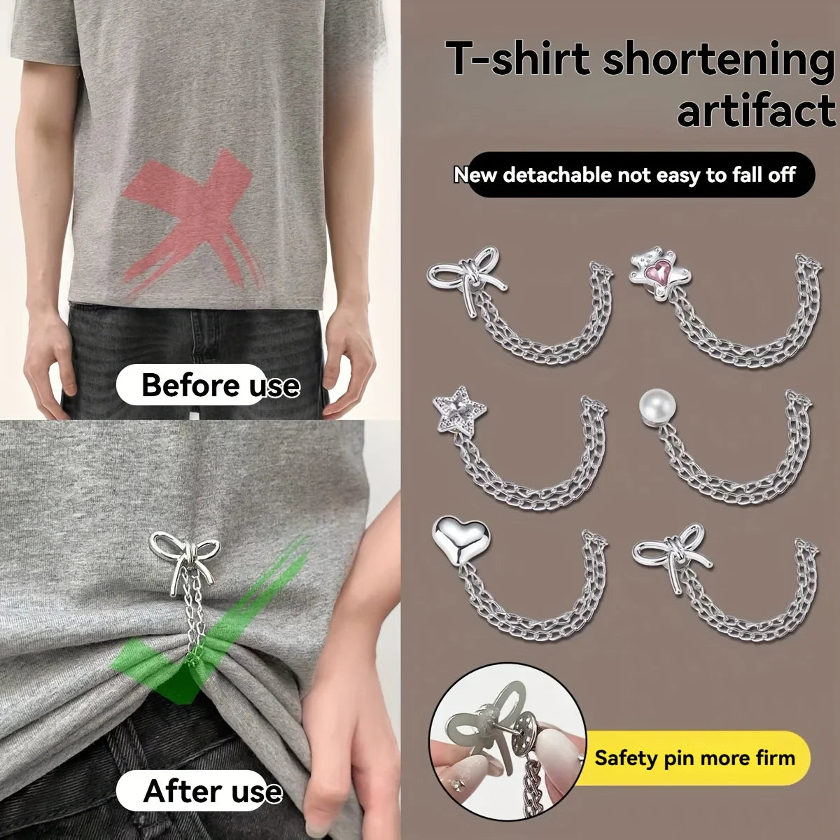 Women'S Adjustable Clothes Clips with Butterfly Decorations - Instant Sleeve Shortening, Suitable for Shirts, Dresses, Pants