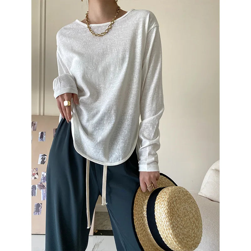 CJFHJE Thin Soft Snow Cotton Women Sunscreen Shirt Fashion Long-sleeved T-shirt Women's Summer Versatile Thin Section T-Shirts