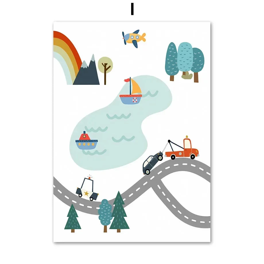 Modern Nordic Style Canvas Print Painting Poster Cartoon Car Letter Number Children Wall Picture Art Studio Kids Room Home Decor