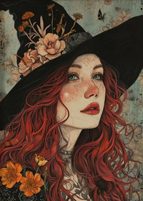 Witch Magical Art Print Witch with Full Moon Wall Decor Darkness Witches Painting Wall Decor Canvas Poster Dark Romantic Decor