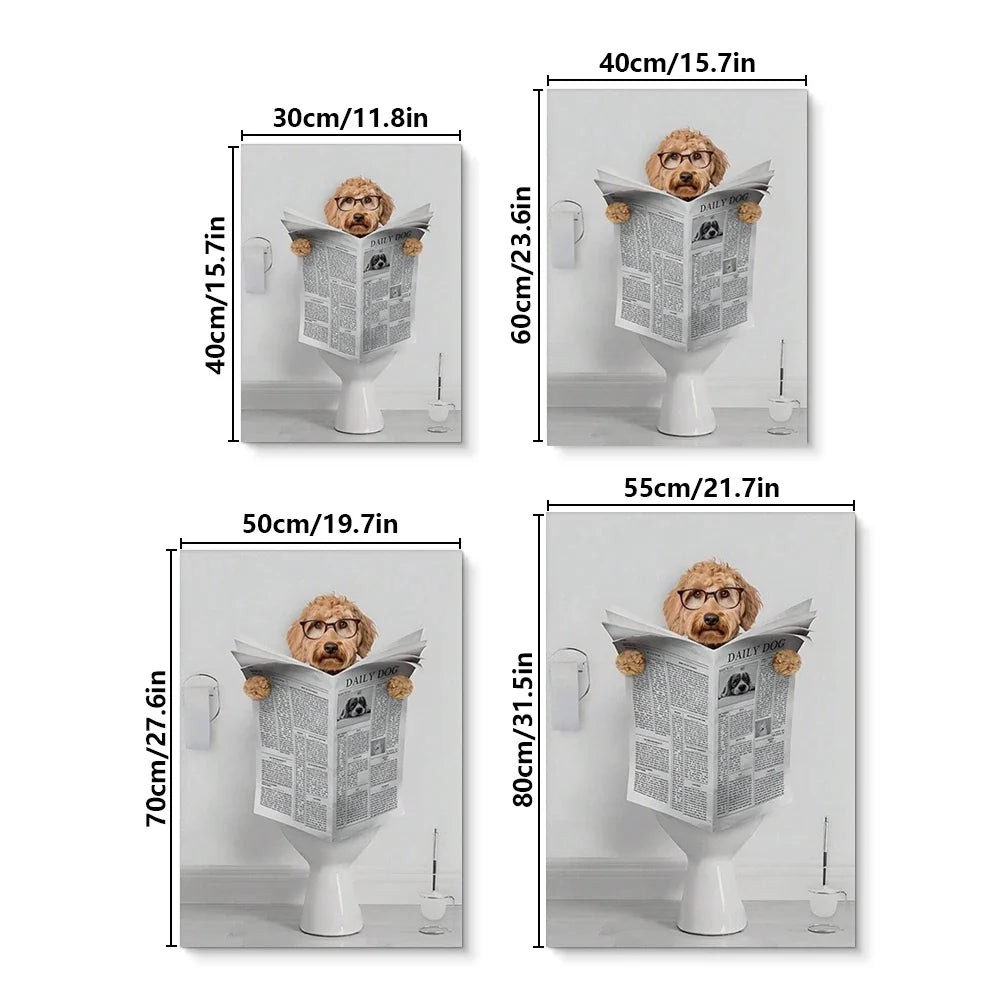 Modern Simple Animal Wall Art Dachshund Toilet Reading Newspaper Canvas Printed Poster Home Bathroom Bedroom Decoration