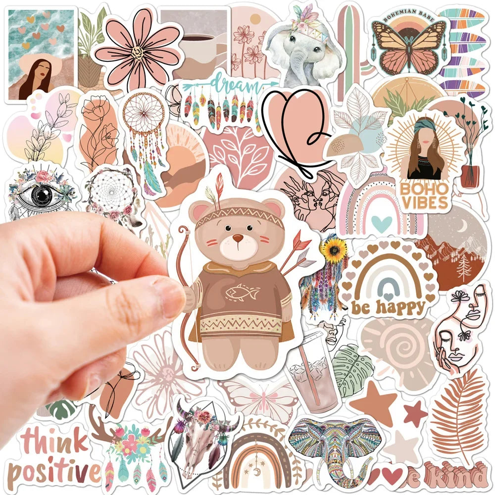 10/30/50pcs Cute Cartoon Art Bohemian Aesthetic Stickers Graffiti Decals Laptop Phone Scrapbook Car Luggage Waterproof Sticker