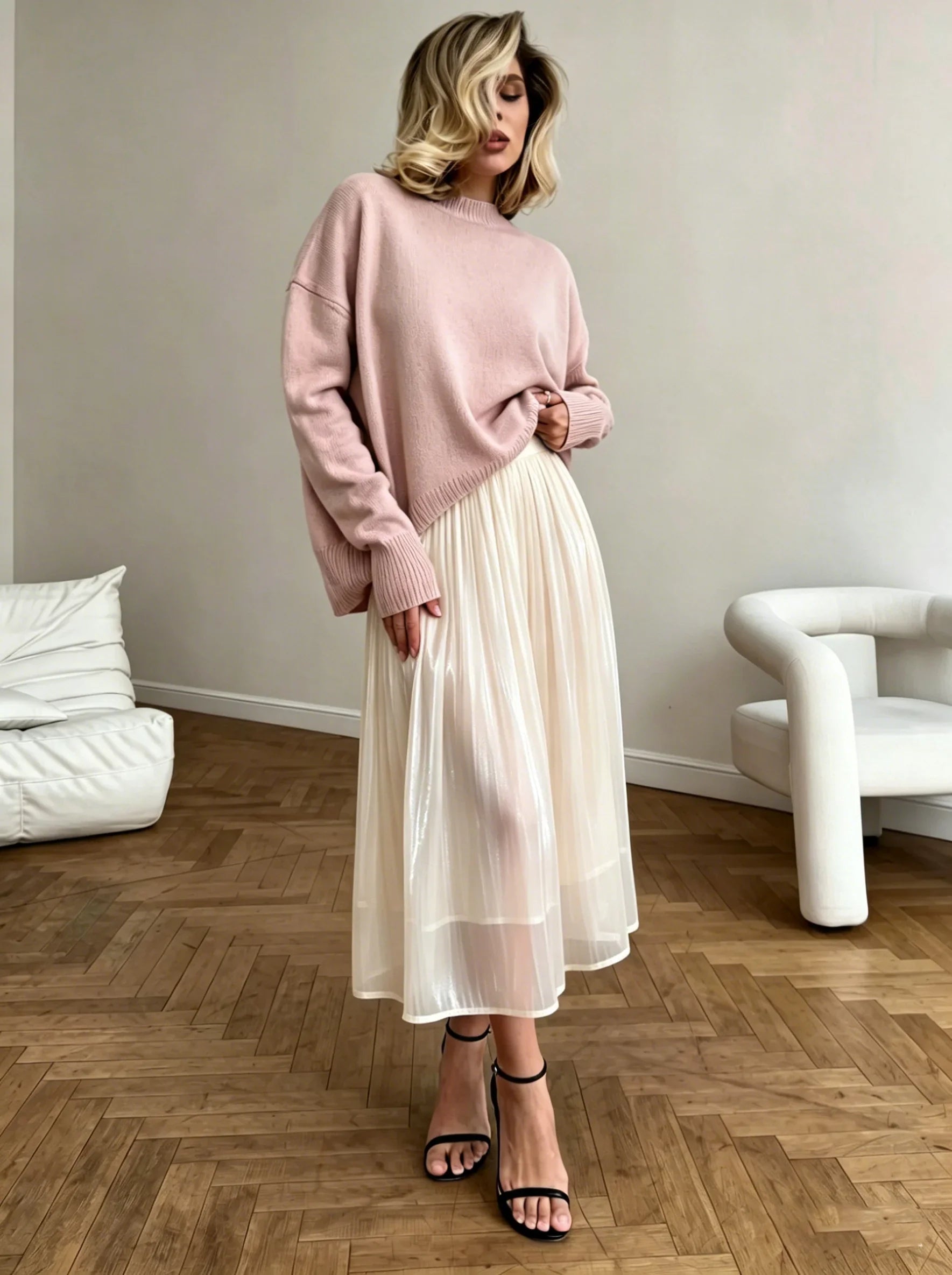 Hirsionsan Satin High Waist Skirts Women 2024 New Soft Smooth Silk Office Lady Basic Midi Skirt Chic Elegant Glossy Long Skirt
