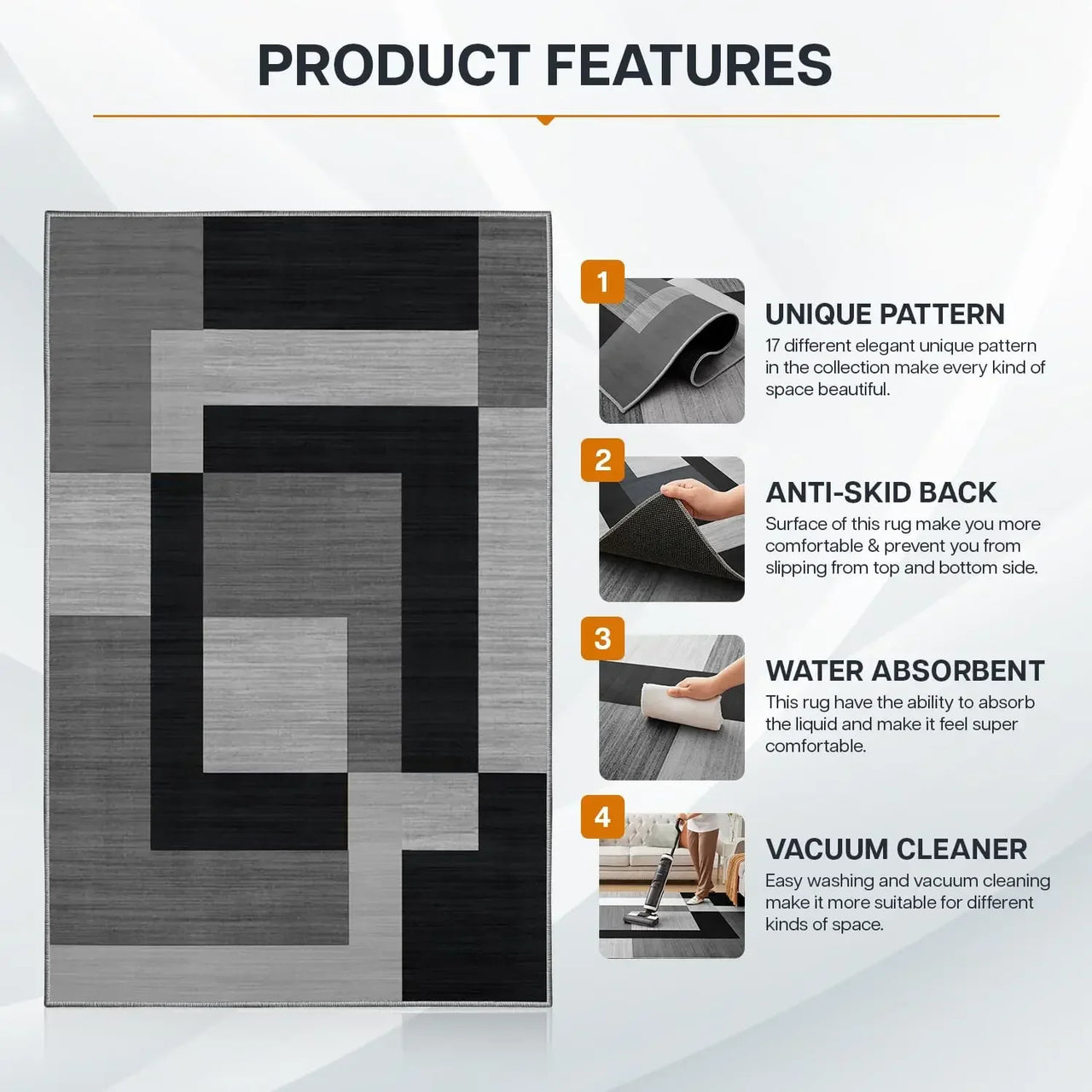 VIKAMA Geometric Style Living Room Carpet, Durable And Slip-Resistant Sofa, Coffee Table Rug, Bedroom Floor Mat, Home Decoration