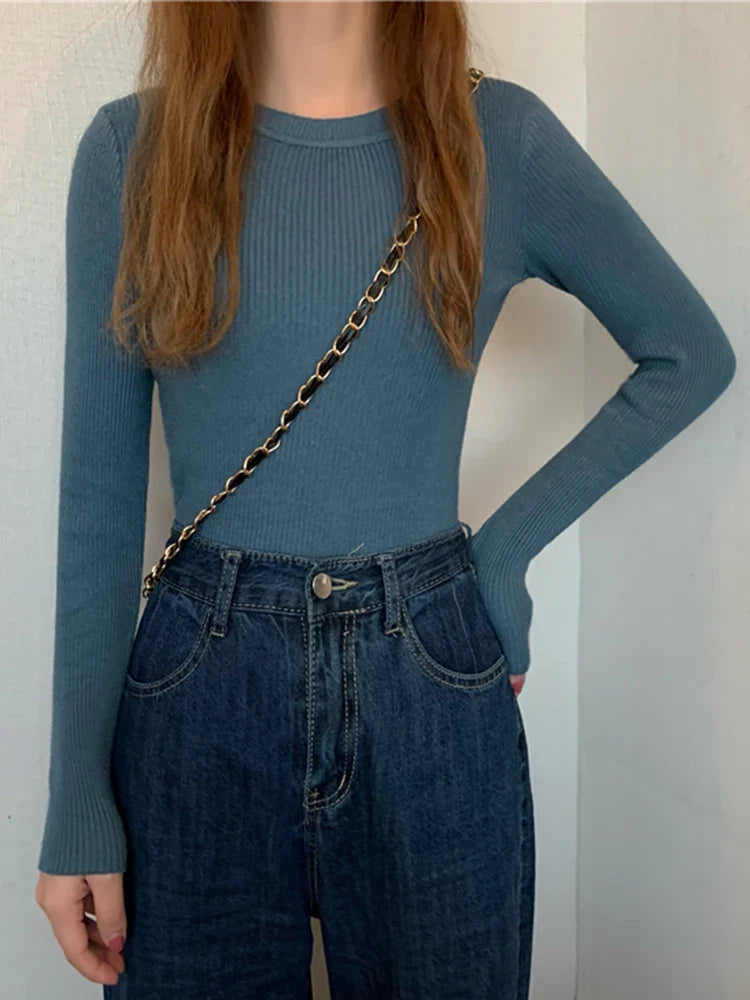 2026 New Women Sweater Autumn Winter Long Sleeve Pullover Basic Top Fashion O-neck Elastic Female Winter Solid Knitted Jumper