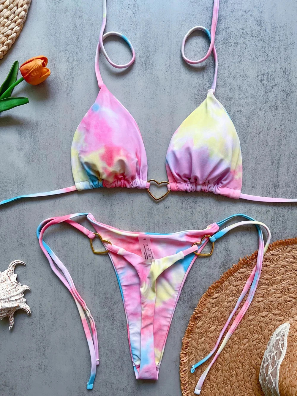 Sexy Halter Solid Color Low Waist Bikini Set Women's Swimsuit Two-piece Triangle Thong Swimwear Bathing Suit Brazilian Biquinis