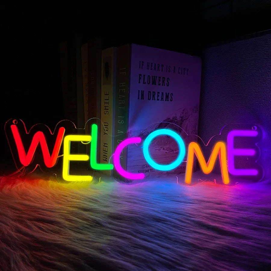Welcome Neon Sign, Commercial Wall Lamp Usb Powered, Very Suitable For Restaurants, Salons, Bars, Coffee Shops, Shops Decor.