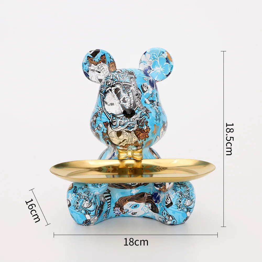 2025 New Graffiti Bear Figurine Home Decoration Animal Statue Keys Storage Shelf Modern Room Sculpture Table Decor Statues Gift