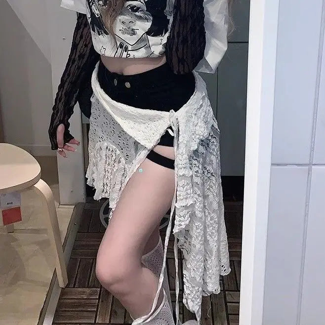 Skirts Women Solid Hollow Out Chic Lace-up Design Streetwear Daily Sweet Spicy Girls Layering Trendy Harajuku Popular Summer
