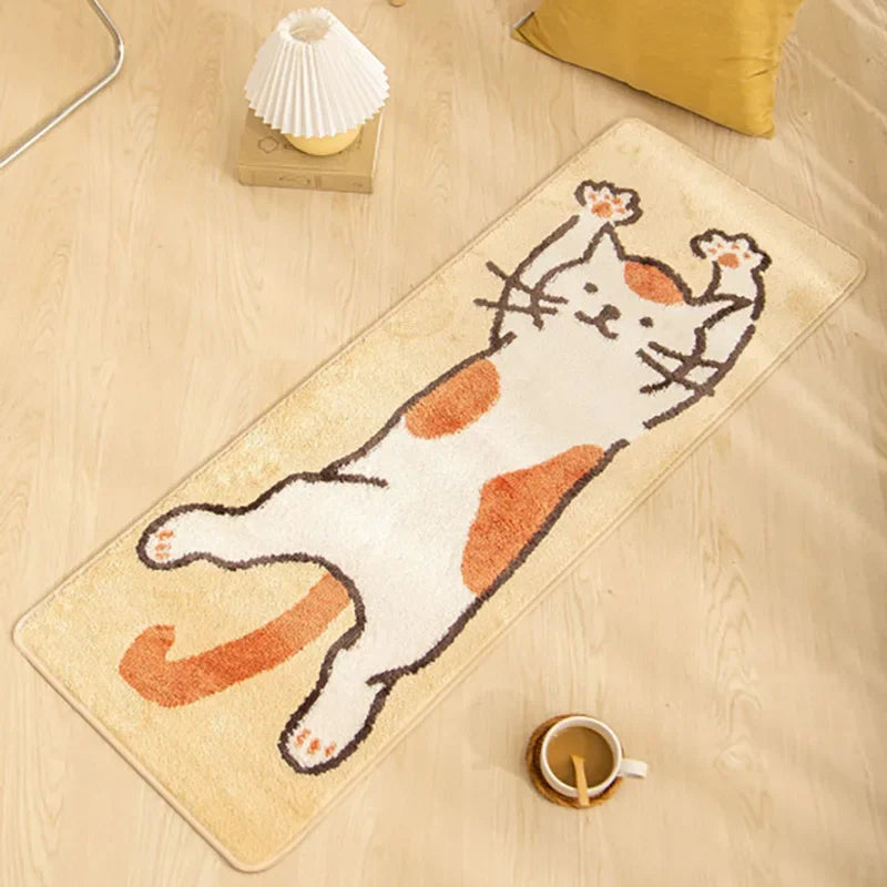 VIKAMA Cartoon Cat Carpet For Cooling And Keeping Warm, Long Bedside Blanket For Bedrooms, Corridor Floor Mat, Home Decoration