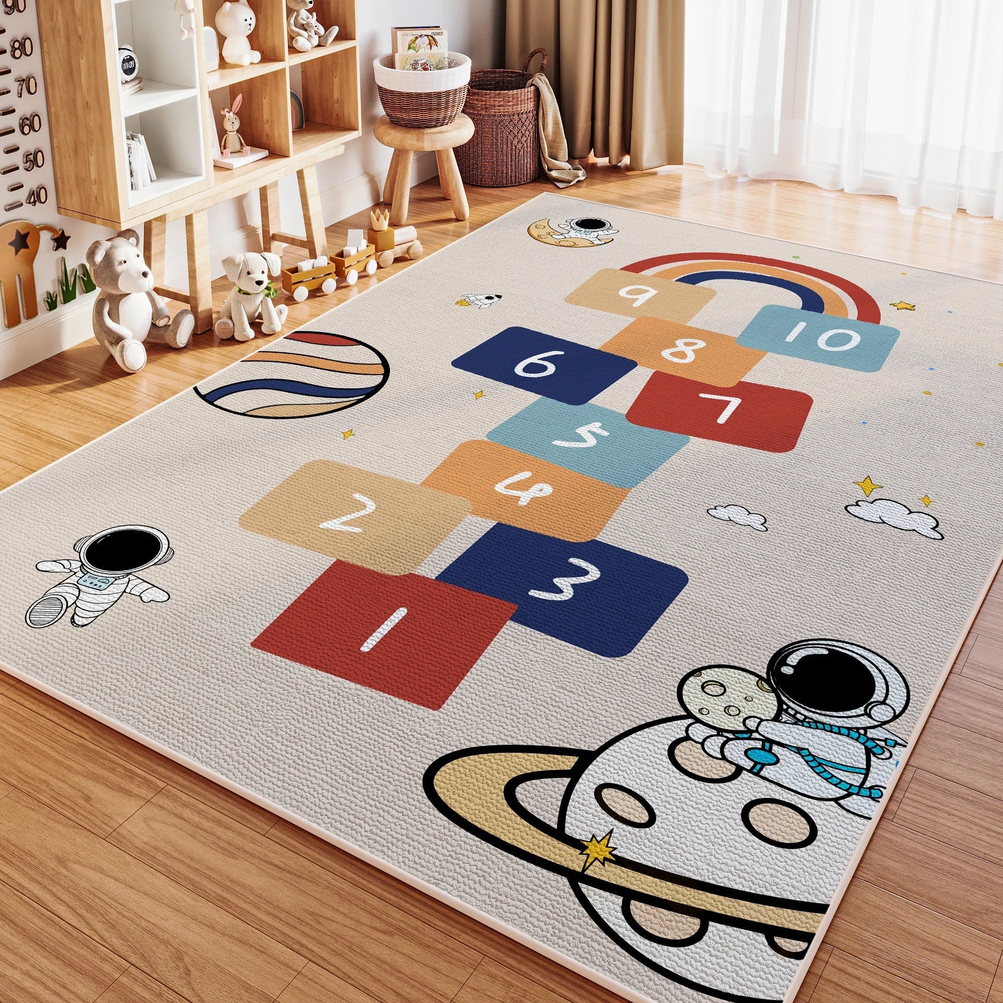 VIKAMA Children's Room Crystal Pile Rug Stain Resistant Washable Bedroom Bed Rug Game Rug Living Room Crawl Mat Home Decor