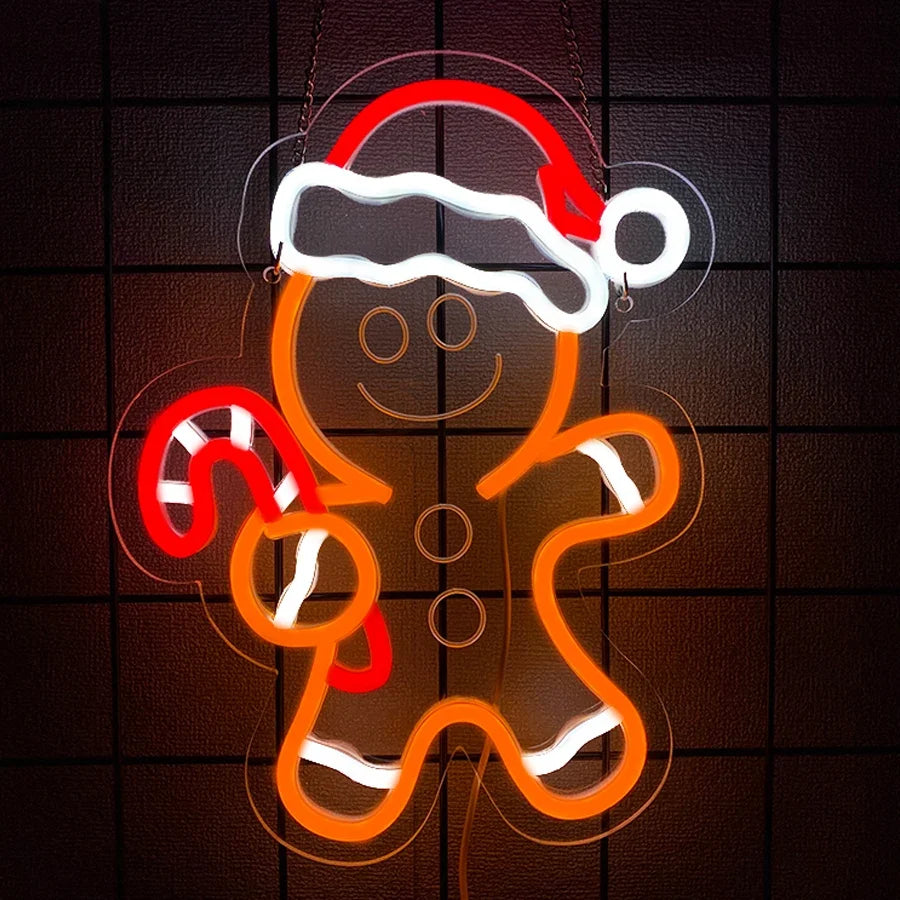 Christmas Series Neon Signs, Bells And Gingerbread Man Icons, Powered By Usb, Used For Room, Bar And Theme Party Art Decor.
