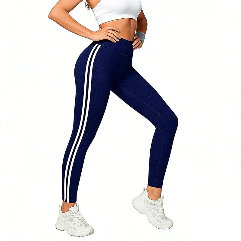 Womens High Waist Striped Yoga Leggings Butt Lifting Stretchy Breathable Tummy Control Soft Workout Pants for Gym Running