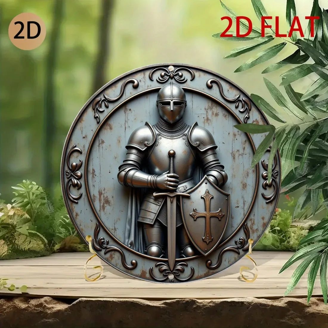 Medieval Knight Metal Wall Art, 3D Shield Spear Round Aluminum Decor for Home Bar Garden