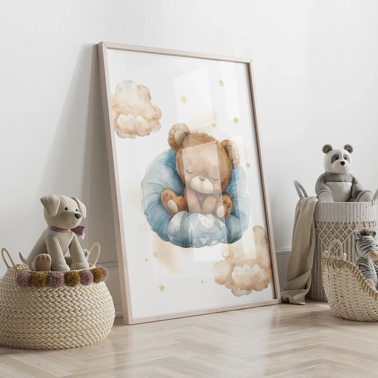 3pcs Cartoon Children Yellow Teddy Bear Vehicle Wall Art Prints Canvas Painting Poster Picture For Living Room Home Decor