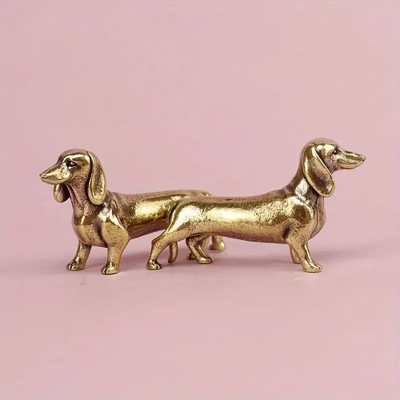 Pure Copper Dachshund Statue Vintage Brass Figurines Home Decote Desktop Ornament Miniatures Antique Tea Pet Crafts Gifts