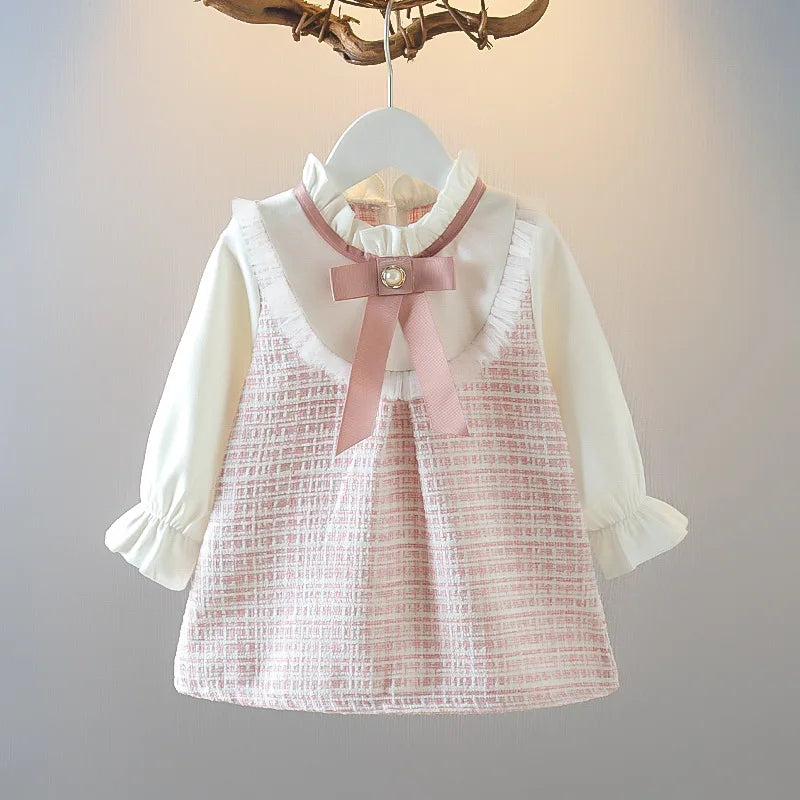 Baby Girl Dresses Spring/Fall Bow-Tie Plaid Long-Sleeve Girls' Dress Adorable Princess Baby Dress Baby Girl Clothes