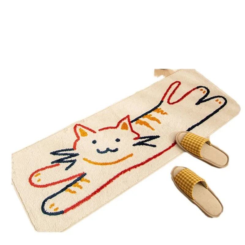 VIKAMA Cartoon Cat Carpet For Cooling And Keeping Warm, Long Bedside Blanket For Bedrooms, Corridor Floor Mat, Home Decoration