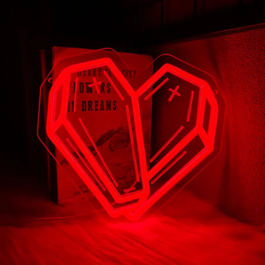 Halloween Neon Sign, Red Coffin Led Luminous Icon 3D Sculpture, Usb Powered, Used For Room, Horror Space, Game Room Decor.
