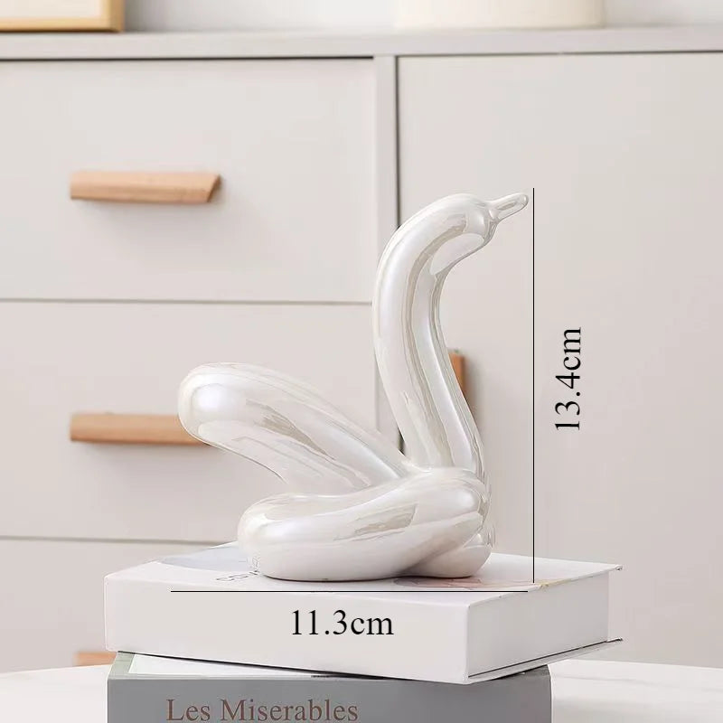 13.4cm Mini Creative Balloon Swan Abstract Ceramic Ornament Sculpture Study Room Statue Home Office Accessories Decoration Gift