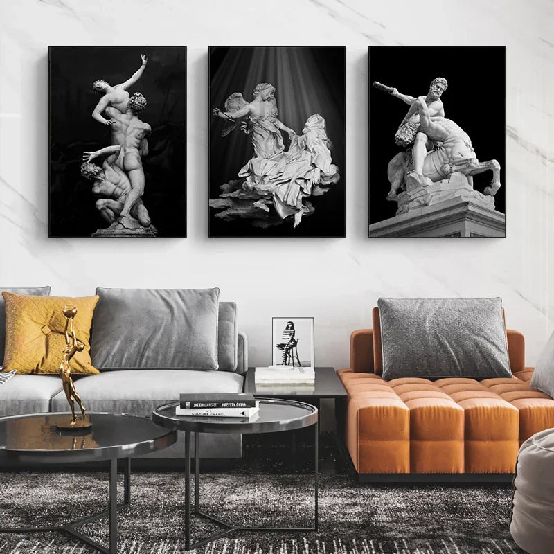 Nordic Simple Wall Art Black Ancient Greek Gods Sculpture David Statue Canvas Print Poster Home Living Room Bedroom Decoration