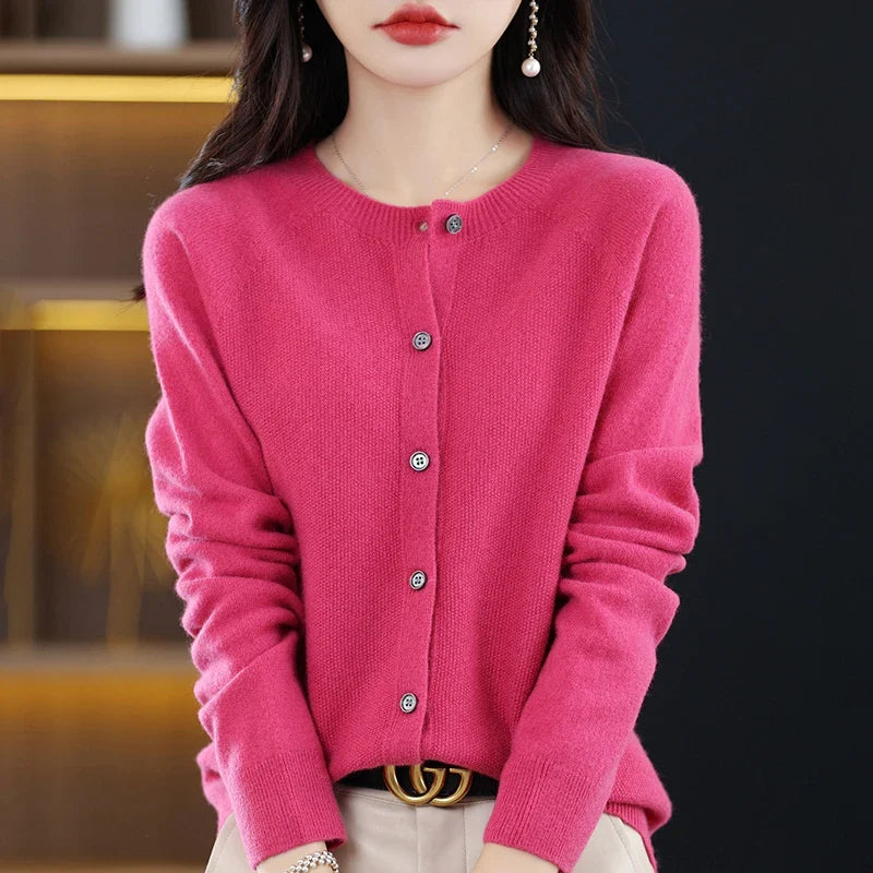 High-Grade Knit Sweater Crewneck Cardigan Coat Autumn And Winter New Middle-Aged And Elderly Women's Fashion ZD060