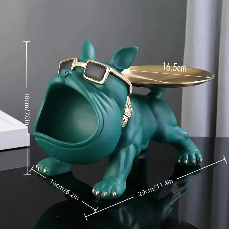 Statue de chien en résine, plateau de rangement de bouledogue, décoration animale, Sculpture d'art artisanal en résine, Sculptur