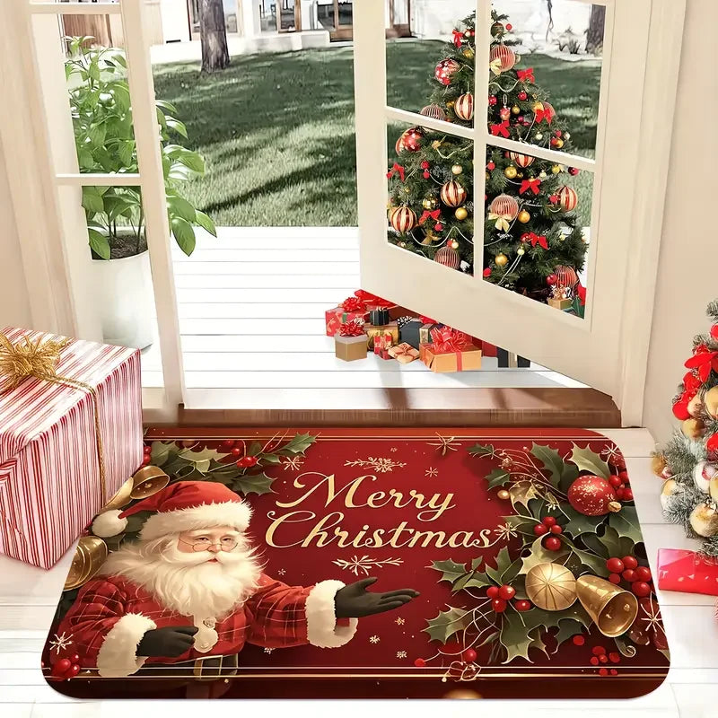 VIKAMA Merry Christmas Welcome Doormat Easy-Clean Home Décor Christmas Carpet Indoor/Outdoor Entrance Decorative Mat
