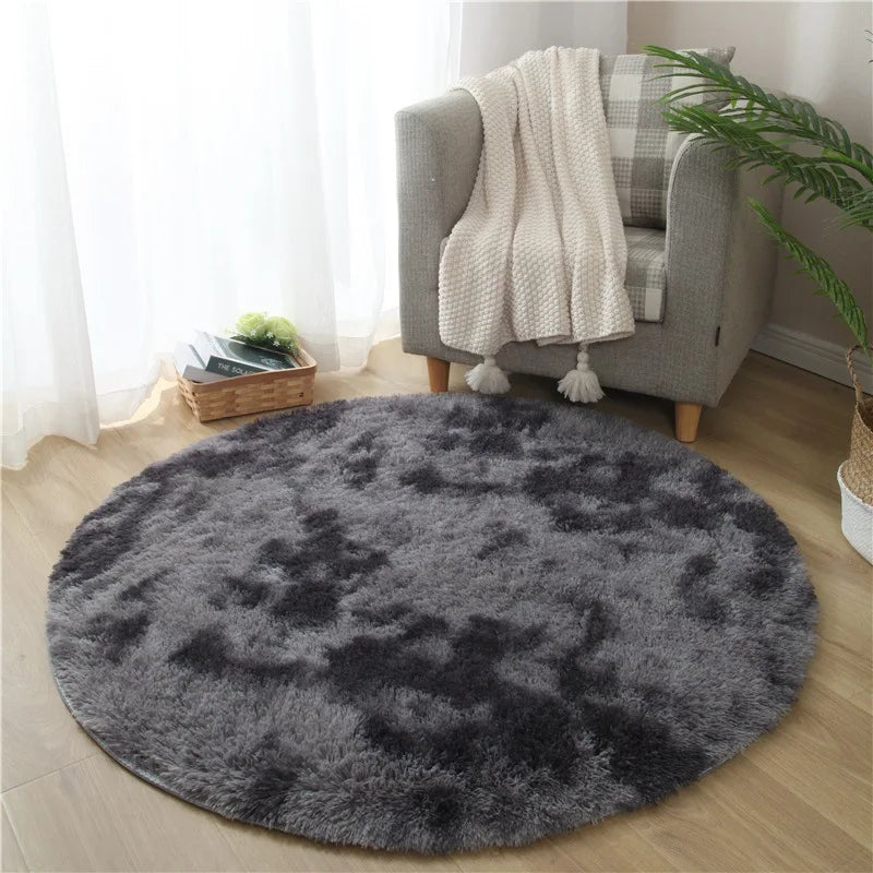 VIKAMA Pink Round Carpet Fluffy Soft Area Floor Mat Children Girls Room Princess Castle Plush Carpet Living Room Home Decor