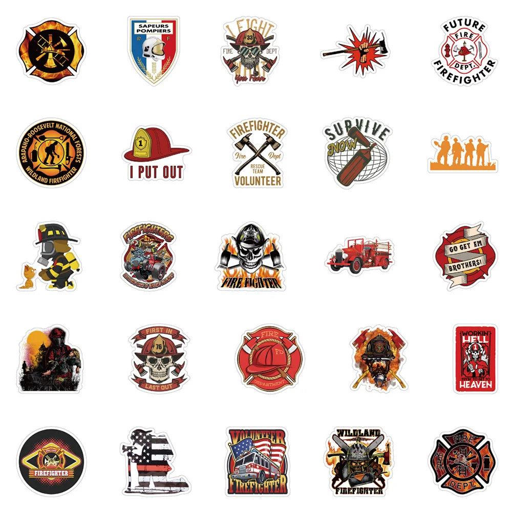 10/30/50pcs Fire Hero Firefighter Stickers Skateboard Motorcycle Luggage Laptop Car Bike Guitar Cool Waterproof Sticker Decal