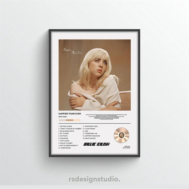 Rap Music Album Cover Happier Than Ever Poster Aesthetic Rapper Hip Hop Rock Canvas Wall Art Ideal for Room Decor