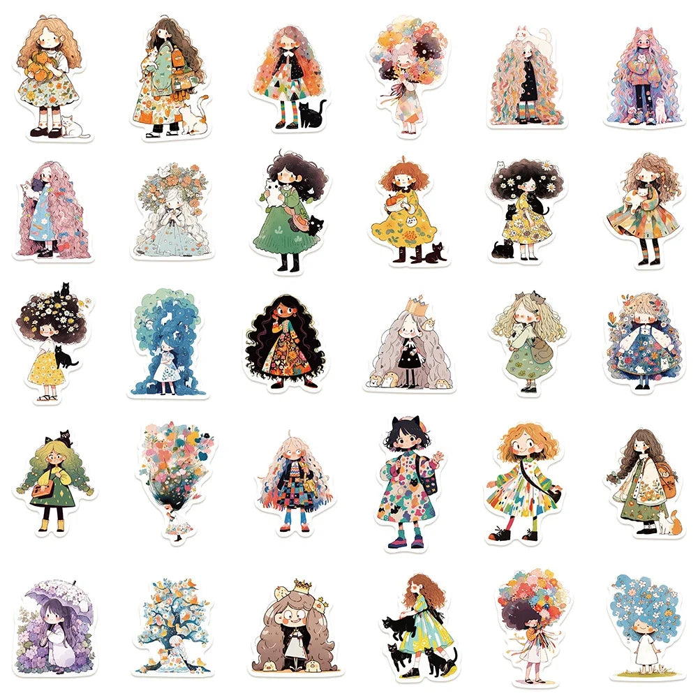 10/30/50pcs Cute Cartoon Girl Anime Stickers Aesthetic Decals Fridge Laptop Phone Scrapbook Diary Decoration Sticker Kids Toys
