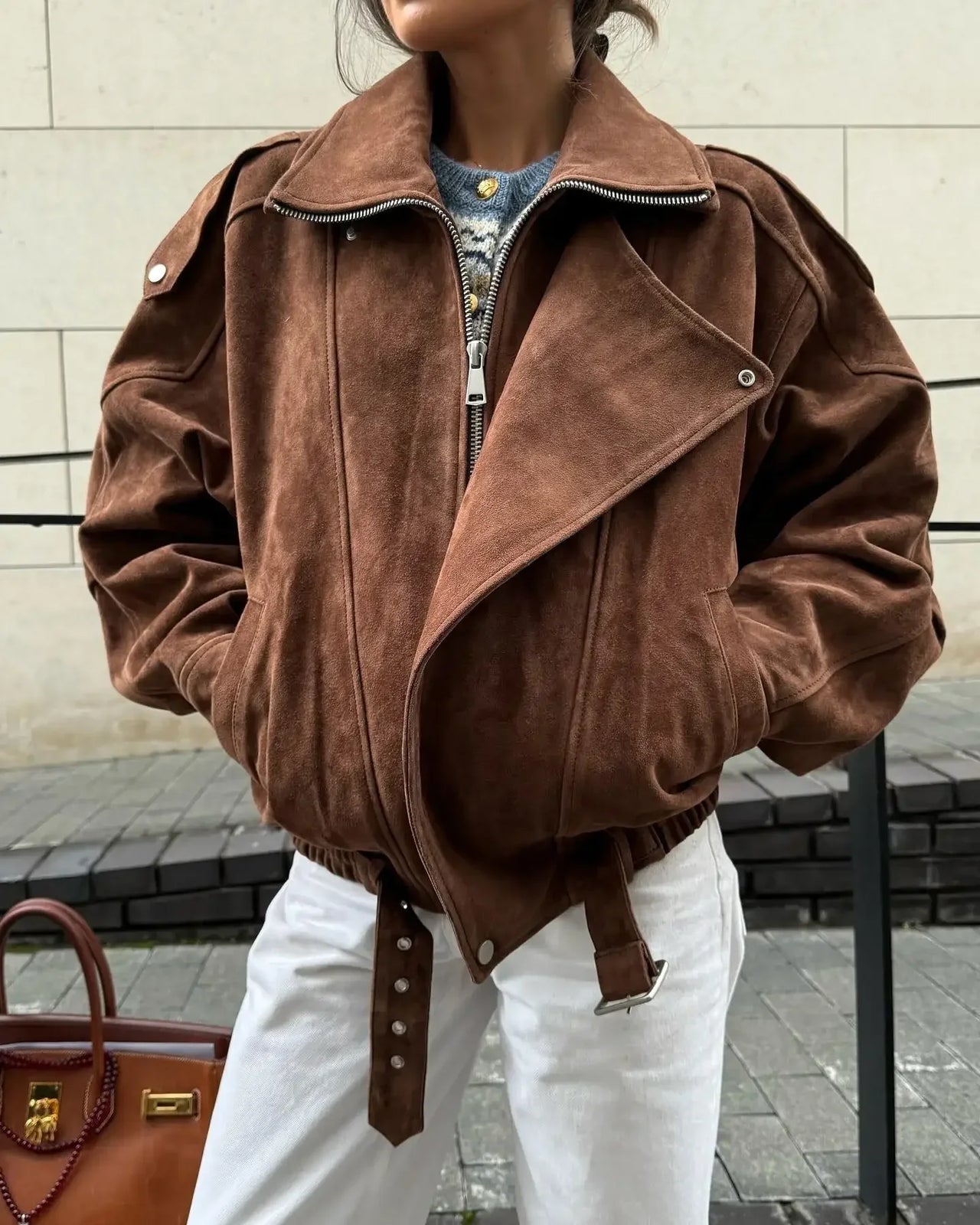 European and American Brown Lapel Irregular Short Loose Jacket Retro Maillard Fashion Casual Top